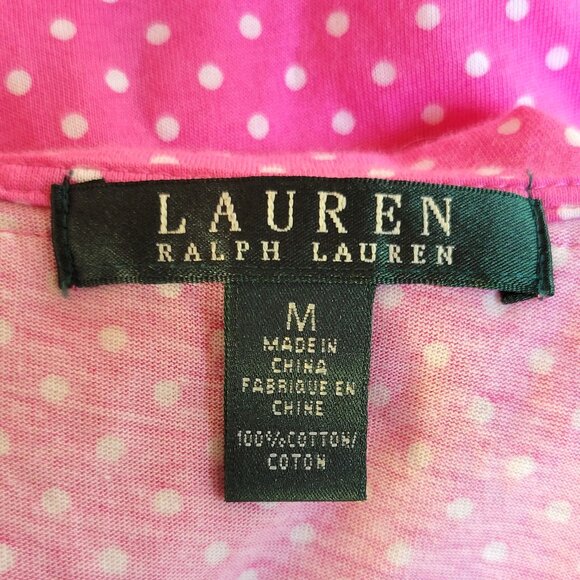 LAUREN Ralph Lauren Pink Polka Dot Ruffle Neckline Top Medium M - Picture 4 of 4
